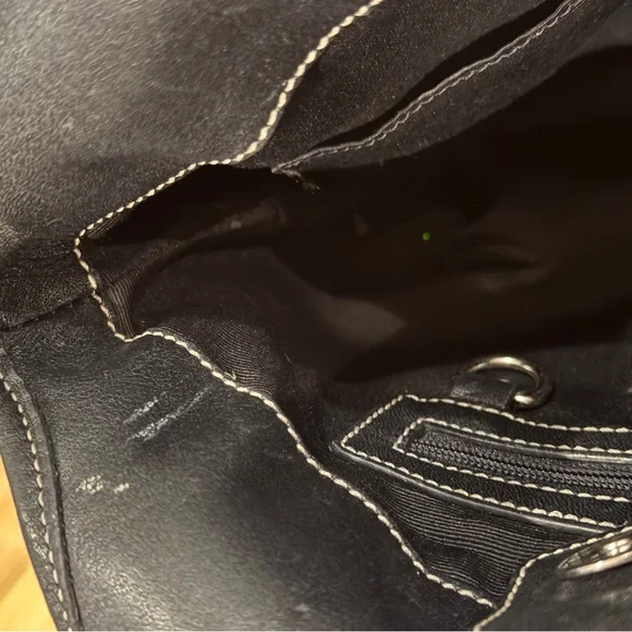 Vintage Coach Soho Black Leather and Canvas Monogram Logo Shoulder Bag - Picture 7 of 8